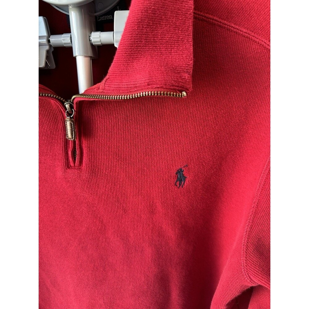 Y2K VTG Polo Ralph Lauren Cranberry Red 100% Cotton Quarter Zip Pullover Men's L - Picture 3 of 5
